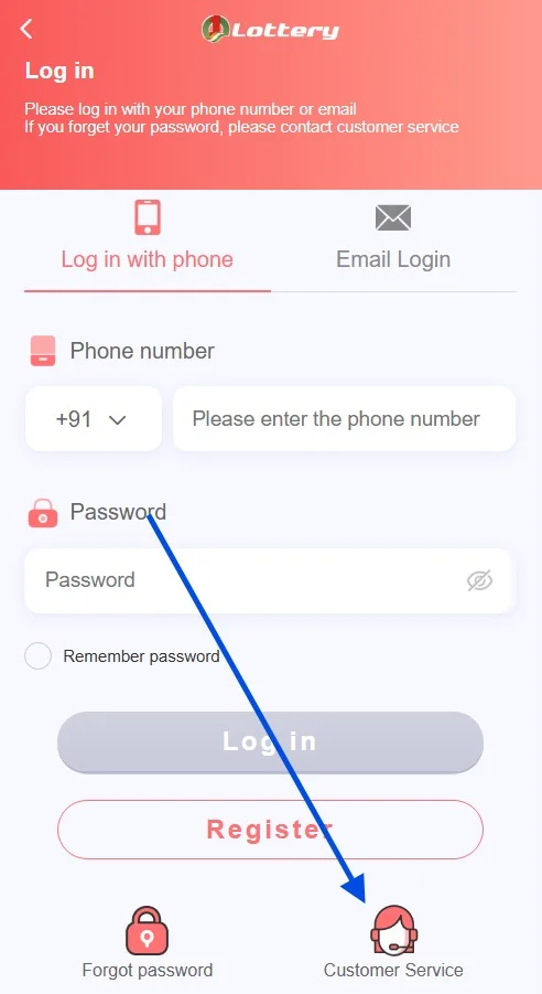 Click Customer Service on the login screen