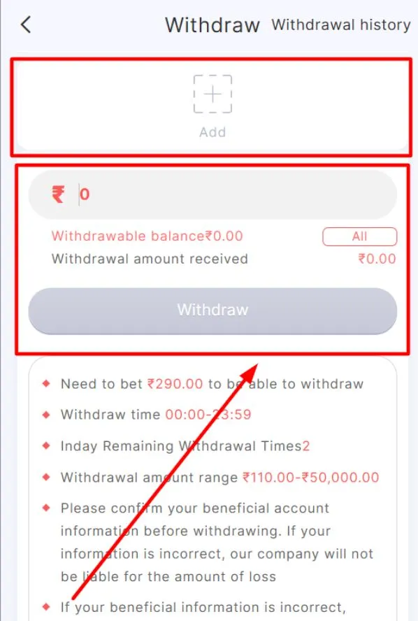 Enter withdrawal amount and confirm